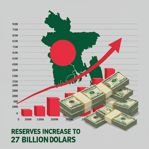 বৈদেশিক মুদ্রার রিজার্ভ বেড়ে ২৭.৪১ বিলিয়ন ডলার