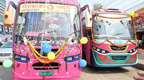 ঢাকায় চালু হলো গোলাপি বাস, ওঠা যাবে নির্দিষ্ট কাউন্টার থেকে