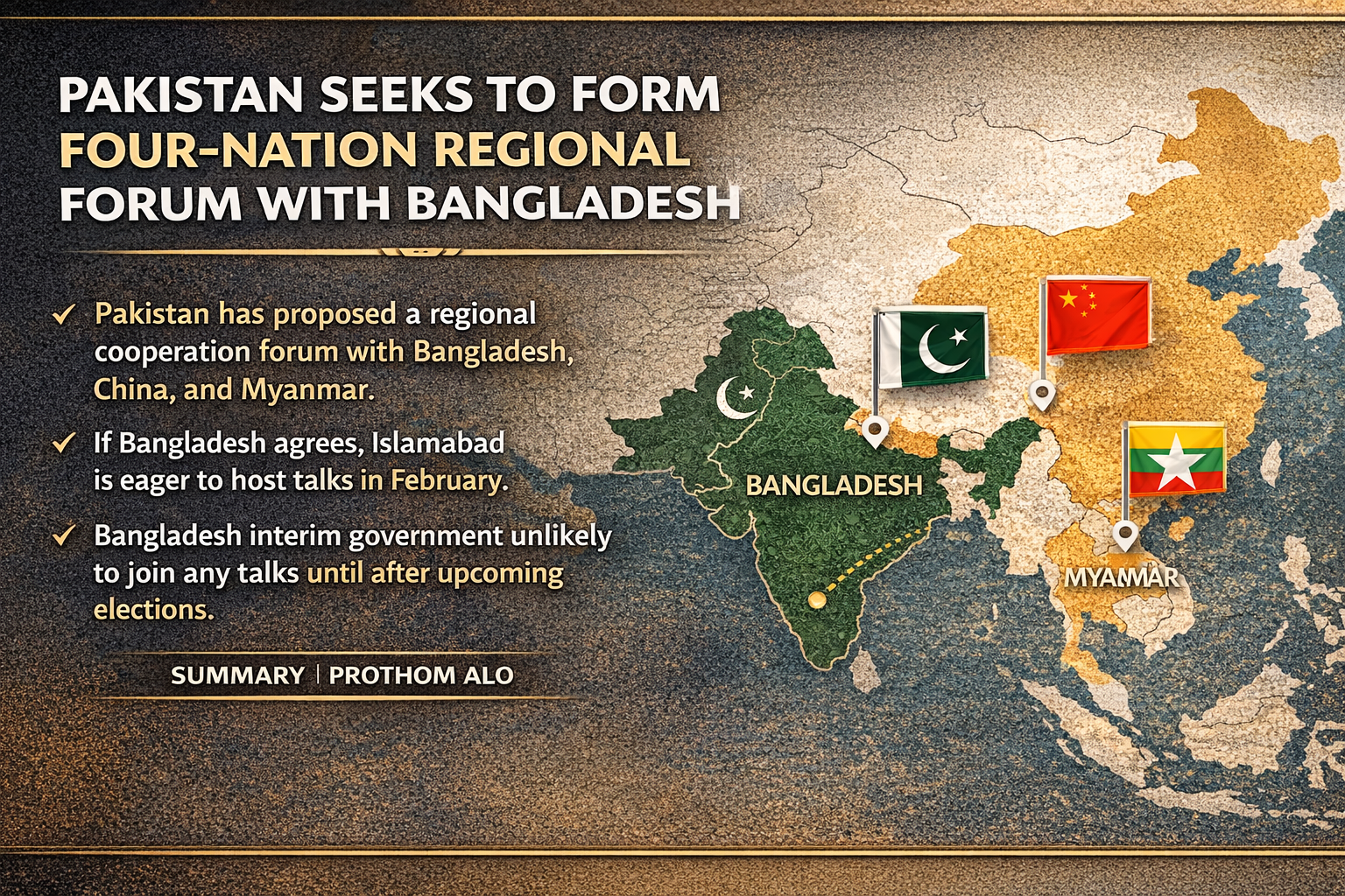 বাংলাদেশসহ চারদেশীয় আঞ্চলিক ফোরাম চায় পাকিস্তান